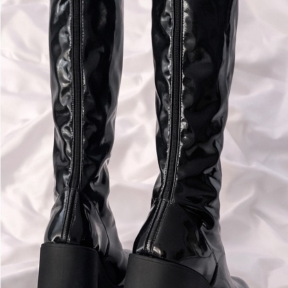 Black Patent Leather Knee-High Boots - Picture 2 of 3